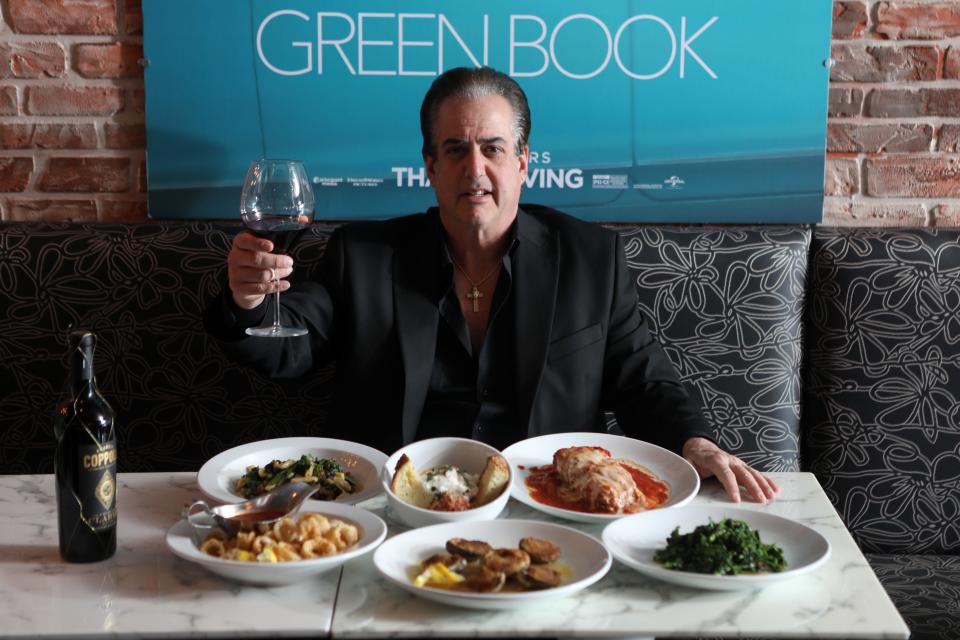 Frank Vallelonga, is the owner of Tony Lips, in Franklin Lakes.  Vallelonga named the restaurant after his father, Tony Vallelonga.  The movie, 'Green Book' was written by Frank Vallelonga's brother, Nick about their father and jazz musician, Don Shirley.  Frank Vallelonga is shown as he poses behind a table with, cavatelli abruzzese, calamari fritte, meatballs, clam oreganata, eggplant parmigiano, and broccoli rabe. Thursday, February 21, 2019.