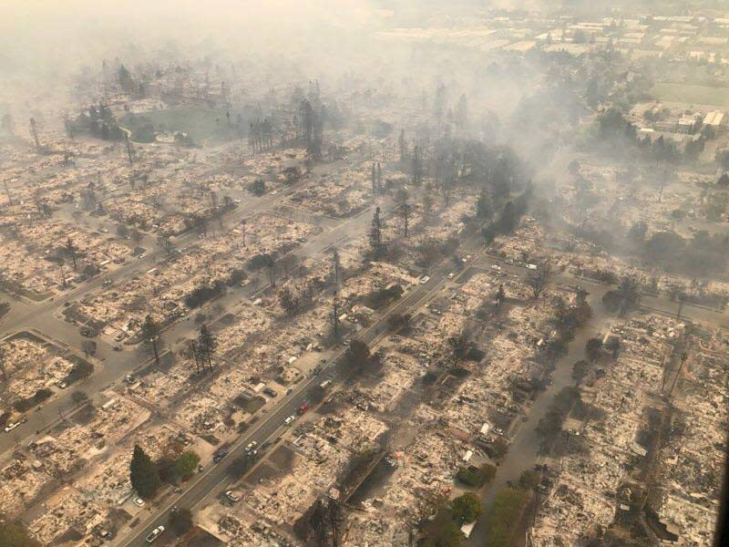 An aerial photo of the devastation left behind from wildfires in Northern California, Oct. 9, 2017. (Photo: Handout/Reuters)