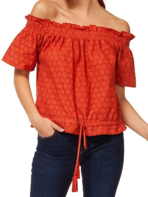 Off-The-Shoulder Eyelet Cotton Blouse