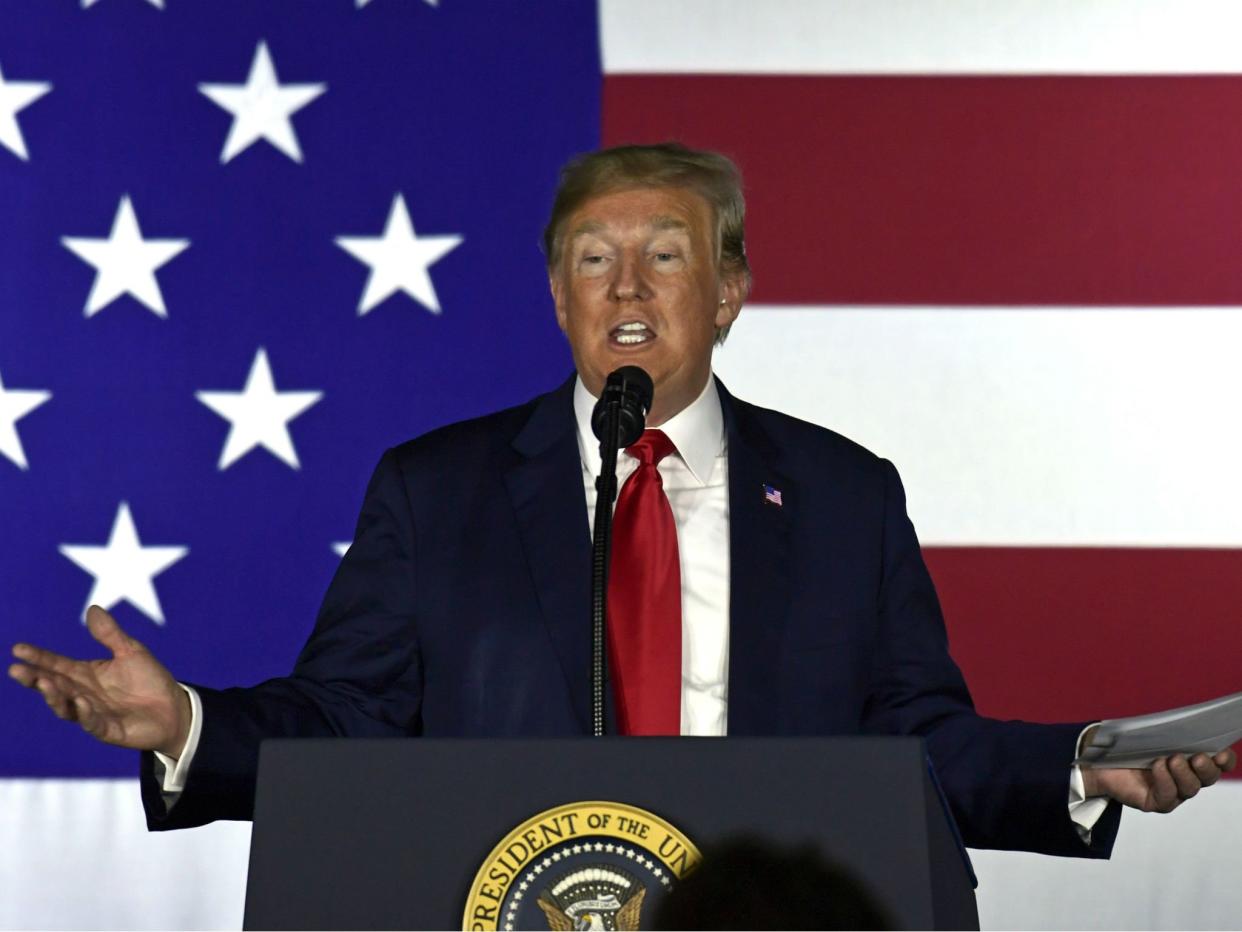President Donald Trump speaks at a fundraiser in Fargo, North Dakota: Susan Walsh/AP