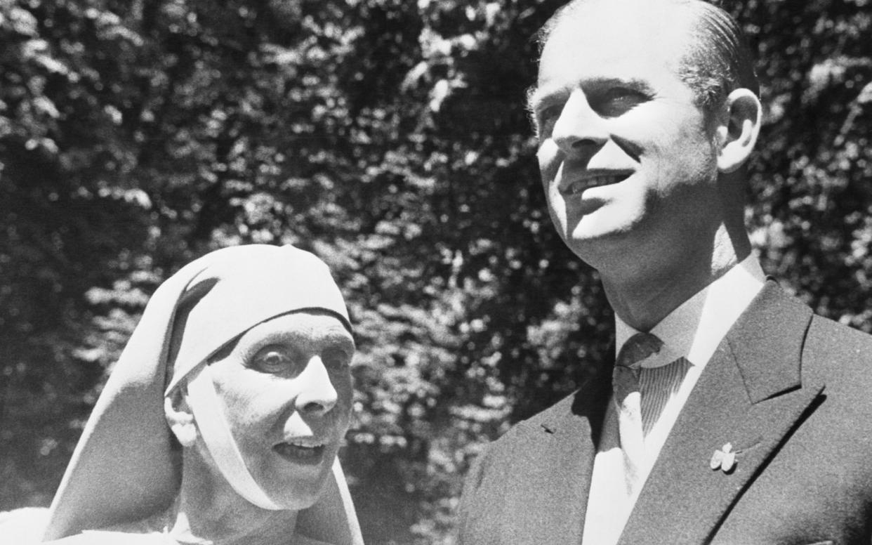 The Duke of Edinburgh is shown in a reunion with his mother, Princess Alice of Greece - Bettmann