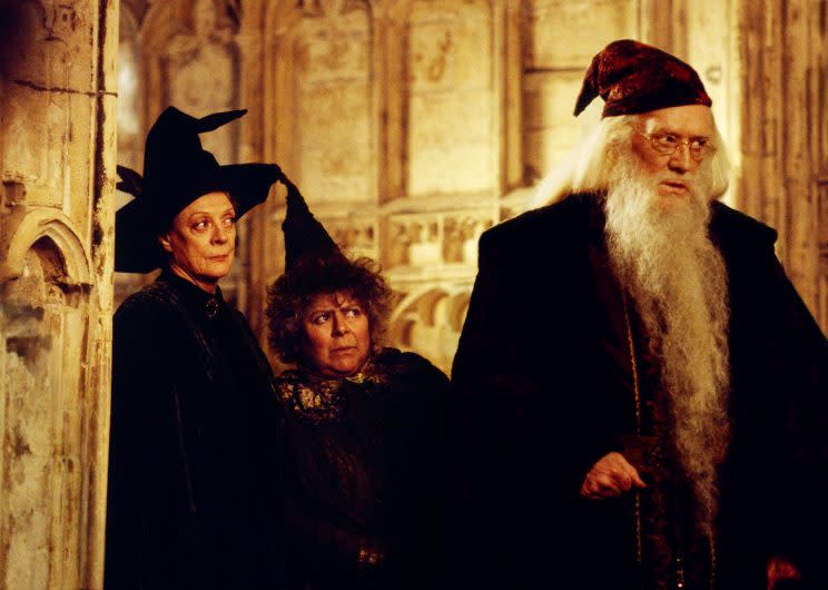 Maggie Smith, Miriam Margolyes, and Richard Harris in 2002’s <em>Harry Potter and the Chamber of Secrets</em>. (Photo: Warner Brothers/courtesy Everett Collection)