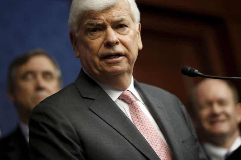 Dodd speaks at a news conference marking the fifth anniversary of passing of the Dodd-Frank Wall Street reform law, on Capitol Hill in Washington