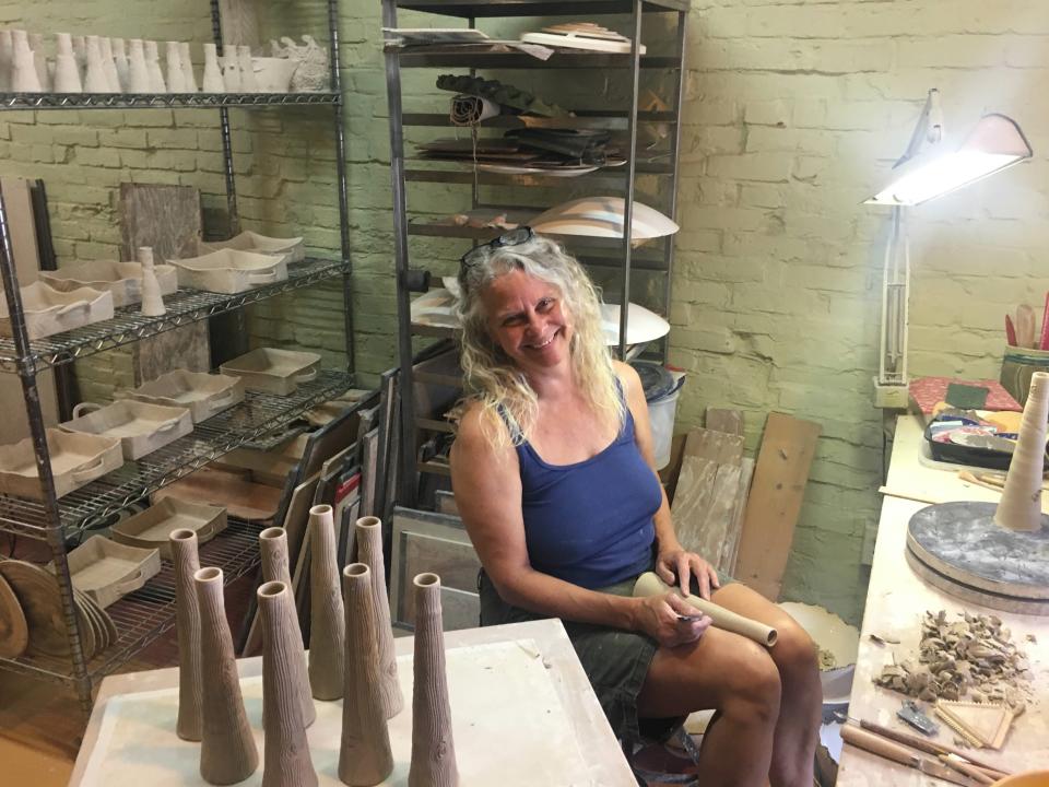 Amy Elswick is a career potter and her studio is located at East Chestnut and Shelby Streets to the east of downtown Louisville. She's been part of the annual summer pottery sale since the 1990s.