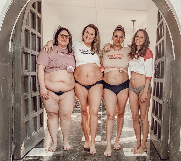 Four moms who had never met before got together to show their postpartum bodies in a photoshoot for Sarah Komers' body positive brand, Mom Culture.