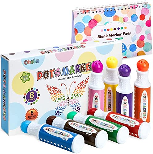 Washable Dot Markers for Toddler: Ohuhu 8 Colors Bingo Daubers 40 ml (1.41 oz) With a Blank 30 Pages Kids Activity Book for Kids Children (3 Ages +) Preschool Non-Toxic Water-Based Dot Art Markers