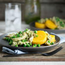 <p>Typical kid-friendly fare gets a zap of fresh flavor from pesto in this easy 15-minute dinner. Make a quick creamy chicken salad with Greek yogurt, pesto and peas and serve over pan-fried polenta. Serve with a salad of greens and balsamic vinaigrette for a healthy dinner the whole family will love. <a href="https://www.eatingwell.com/recipe/267881/warm-chicken-salad-with-peas-polenta/" rel="nofollow noopener" target="_blank" data-ylk="slk:View Recipe;elm:context_link;itc:0;sec:content-canvas" class="link ">View Recipe</a></p>
