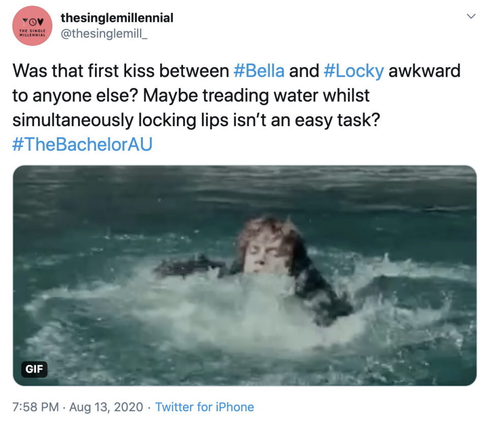 Fans were quick to take to social media to discuss the awkward first kiss. Photo: Twitter