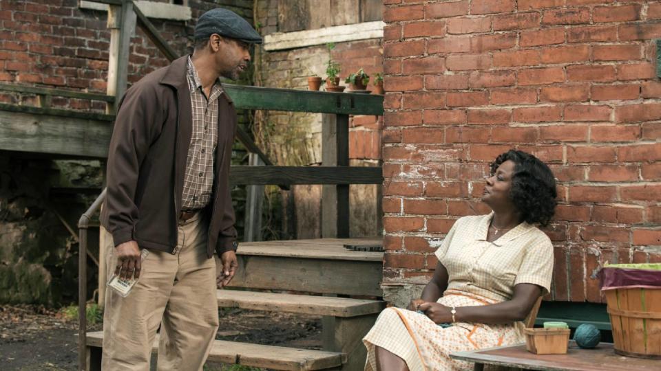 Denzel Washington as Troy Maxson and  Viola Davis as Rose Lee Maxson in Fences