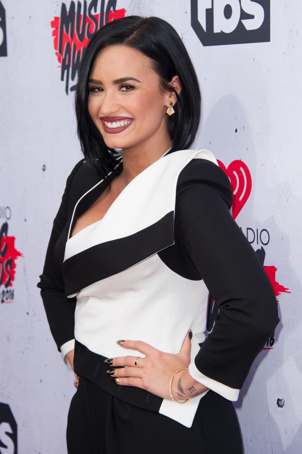 Demi Lovato arrives at the iHeartRadio Music Awards in Inglewood, California.