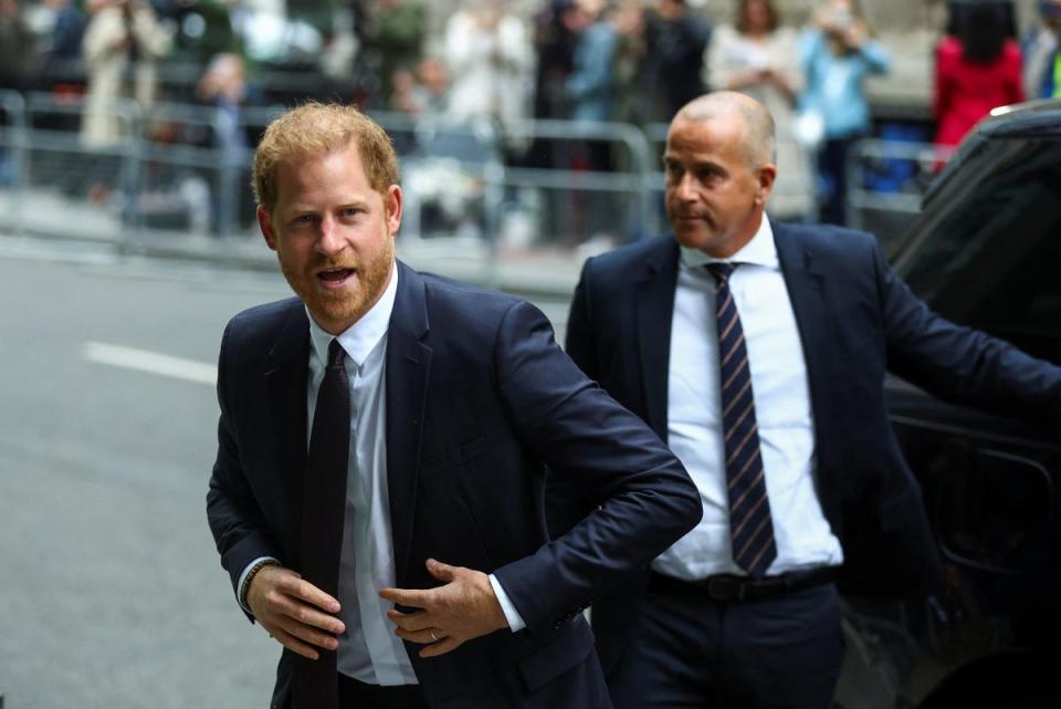 Harry arriving at the High Court on Tuesday (REUTERS)