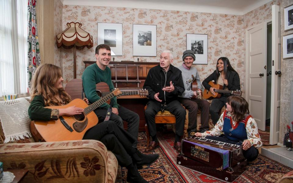 Mike McCartney at the family home they grew up in Liverpool, with the young musicians part of the new Forthlin Sessions - Paul Cooper