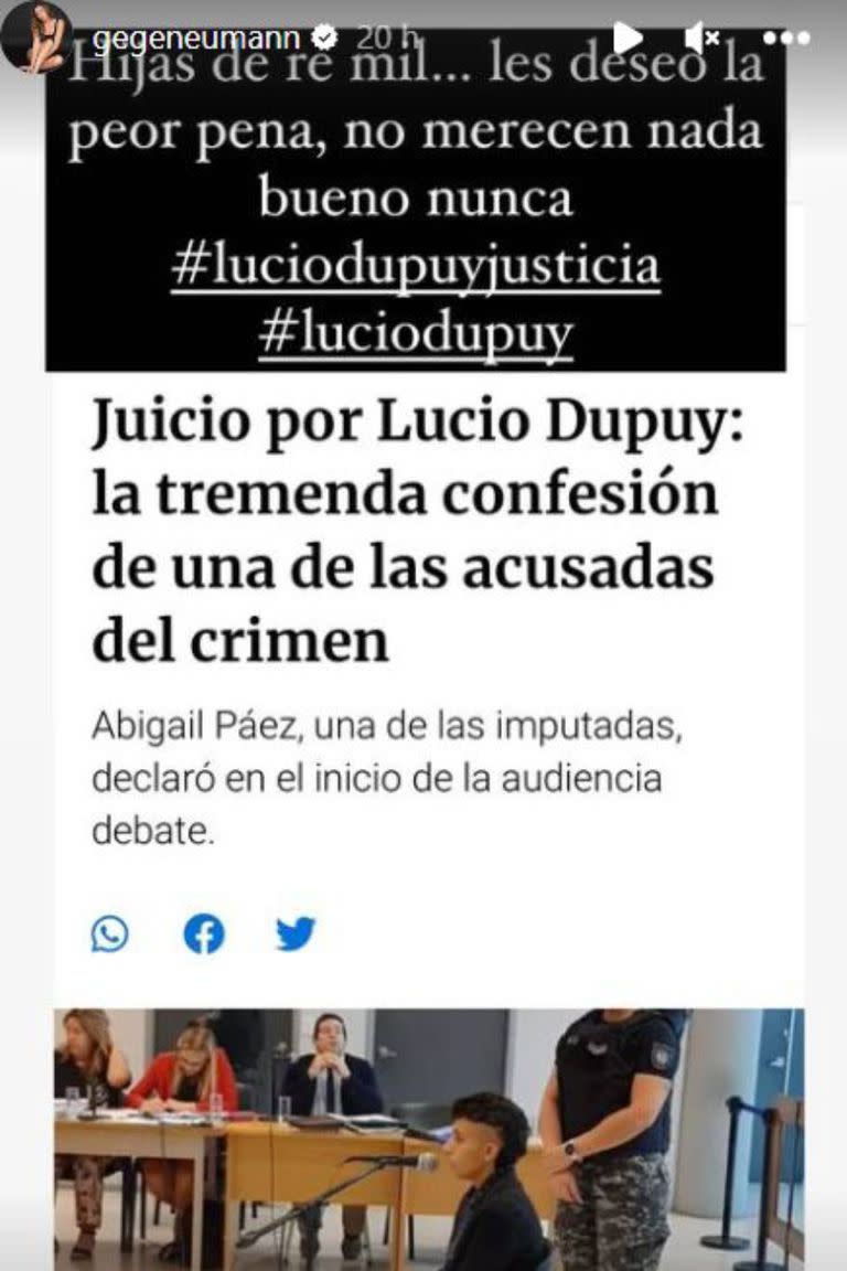 Geraldine Neumann expresó su opinión sobre el caso Lucio Dupuy y dedicó unas palabras a las acusadas de cometer el crimen