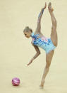 LONDON, ENGLAND - JANUARY 16: Kseniya Moustafaeva of France in action in the Individual All-Around during the FIG Rhythmic Gymnastics Olympic Qualification round at North Greenwich Arena on January 16, 2012 in London, England. (Photo by Ian Walton/Getty Images)