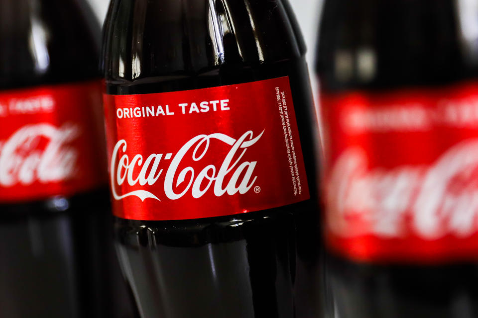 Coca-Cola bottles are seen in this illustration photo taken in Krakow, Poland on October 8, 2020. (Photo Illustration by Jakub Porzycki/NurPhoto via Getty Images)