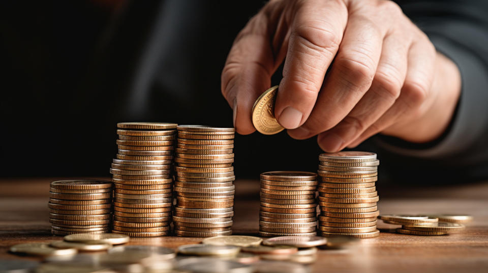 A close-up of a person's hands counting a stack of coins, illustrating the importance of retirement solutions.