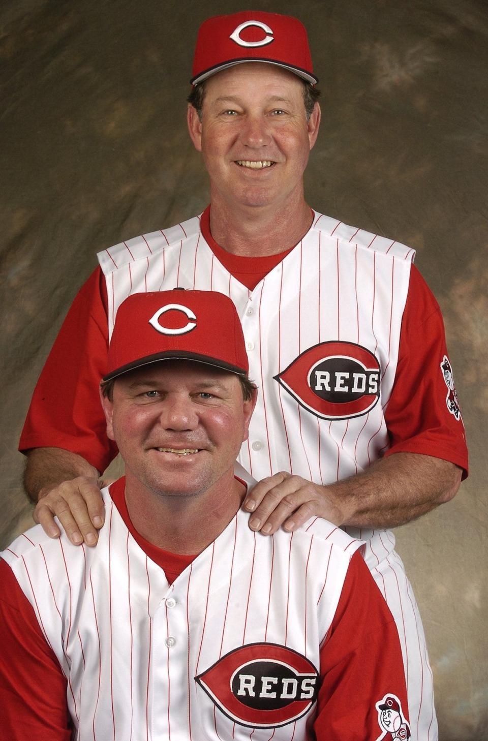 Don Gullett (top) was the pitching coach the last time the Reds won a playoff series, in 1995. He held the position until he and manager David Miley (bottom) were fired during the 2005 season.