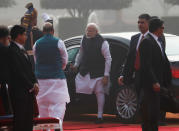 India's Prime Minister Narendra Modi arrives ahead of U.S. President Donald Trump's arrival for his ceremonial reception at the forecourt of India's Rashtrapati Bhavan Presidential Palace in New Delhi, India, February 25, 2020. REUTERS/Al Drago