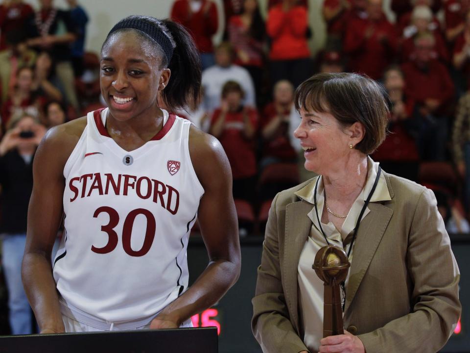 Stanford star Nneka Ogwumike (left) and coach Tara VanDerveer.