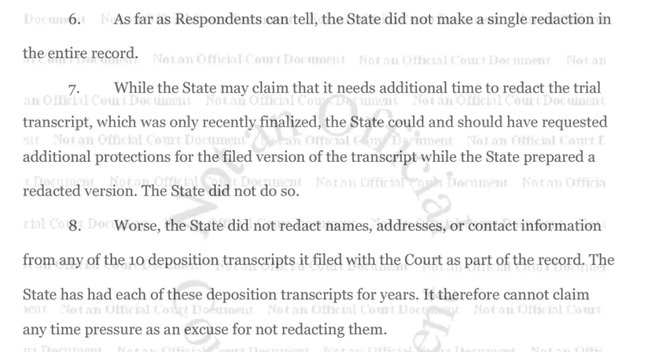 A court filing by HHS Technology about a lack of redactions by the Missouri Attorney General’s Office.
