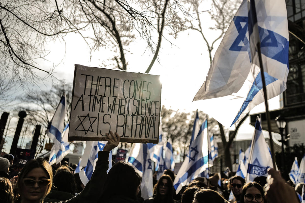 Image: Demonstrators gather during a protest outside of United Nations headquarters (Charly Triballeau / AFP - Getty Images)