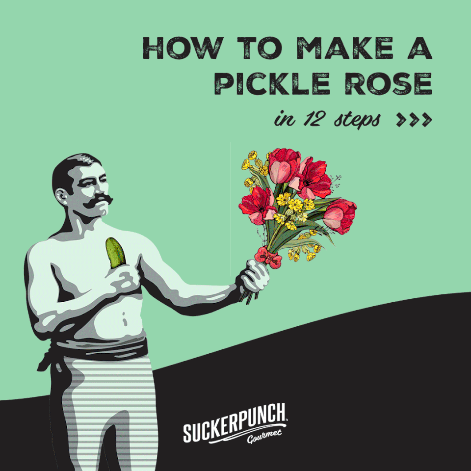 Call upon your inner-artist by making Suckerpunch's pickle roses for thaat special someone who's the pickle to your brine. (Suckerpunch Gourmet)