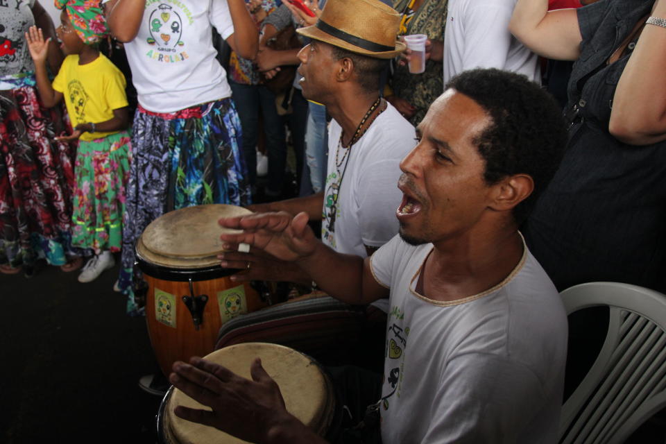 Drummers sing as they celebrate Black Consciousness Day on Nov. 20, 2018 in Rio de Janeiro. 