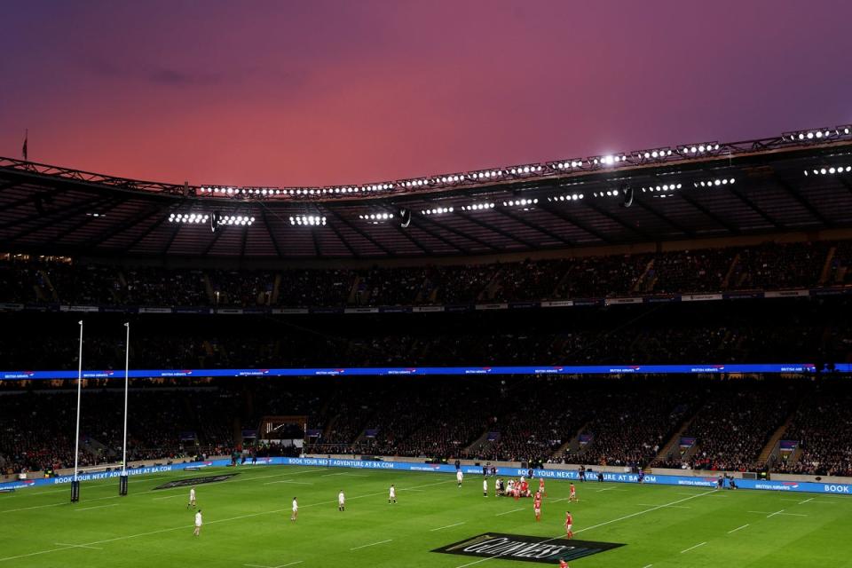 A general view of play as the sun sets during the Guinness Six Nations 2024 (Getty Images)