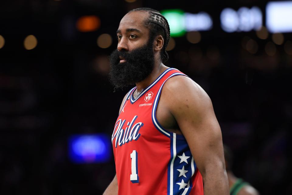 76ers guard James Harden finished with 45 points in Monday's second-round playoff game against the Celtics.