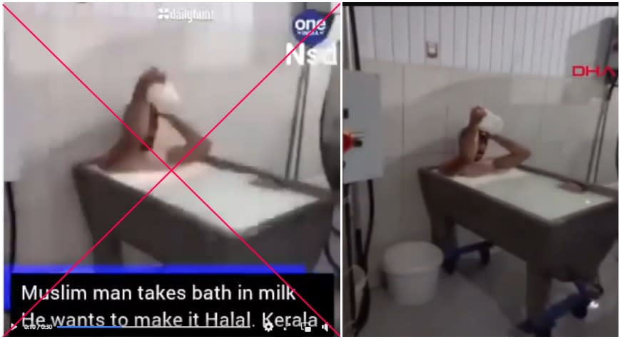 <span>Screenshot comparison of the video shared in false post (left) and the footage uploaded on the news outlet's website (right)</span>