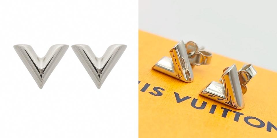 LV折扣推薦必買��LV Louis Vuitton M63208 ESSENTIAL V字母耳環。圖片來源：Yahoo奇摩購物中心