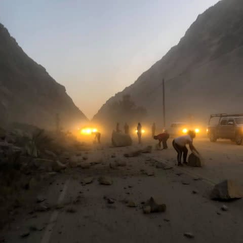 Aftermath of a rockslide caused by the earthquake in Kern County - Credit: LISA WALKER