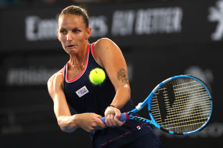 Tennis - Brisbane International - Women's Final - Pat Rafter Arena, Brisbane, Australia, January 6, 2019 Czech Republic's Karolina Pliskova in action during her match against Ukraine's Lesia Tsurenko REUTERS/Patrick Hamilton