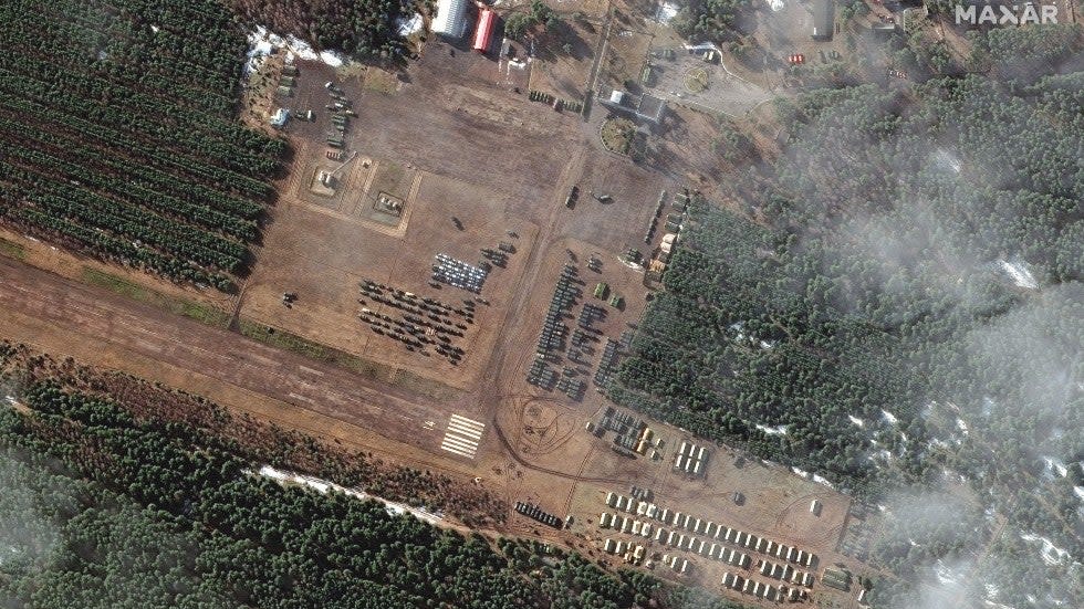 Overview of new deployment at V D Bolshoy Bokov Airfield near Mazyr Belarus 22 Feb 2022