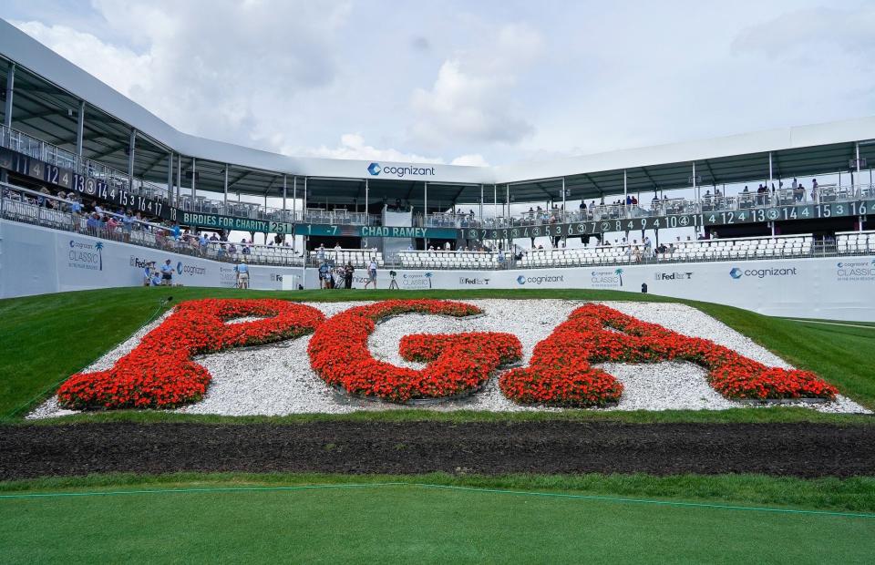 Fans wait for a group to tee off at the 17th hole during the opening round of The Cognizant Classic in The Palm Beaches at PGA National Resort & Spa on Thursday, February 29, 2024, in Palm Beach Gardens, FL.