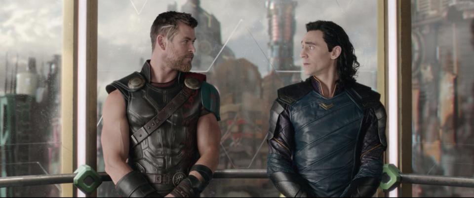 Chris Hemsworth as Thor and Tom Hiddleston as Loki in "Thor: Ragnarok."