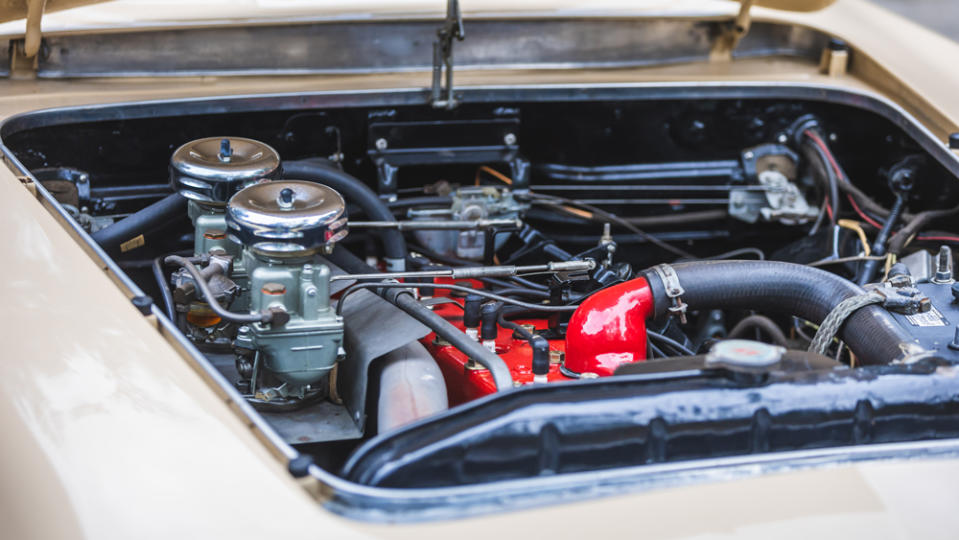 The Hudson 3.3-liter straight-six engine inside a 1954 Hudson Italia.