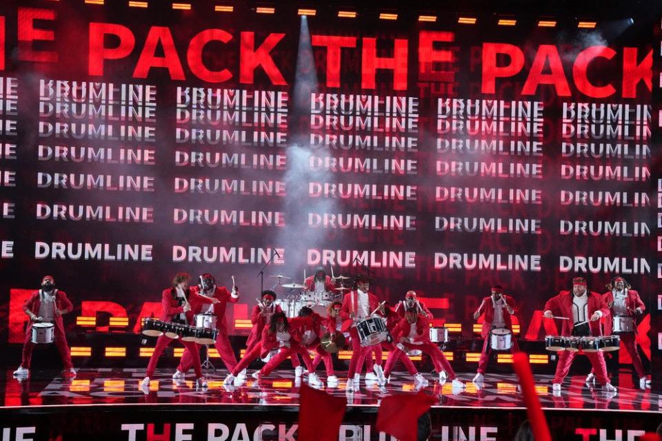 The Pack Drumline brought the energy, banging out Masked Wolf's "Astronaut In The Ocean."