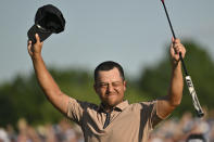 Xander Schauffele celebrates after winning the PGA Championship golf tournament at the Valhalla Golf Club, Sunday, May 19, 2024, in Louisville, Ky. (AP Photo/Jon Cherry)