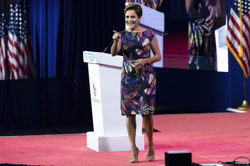 Kari Lake speaks during the Faith and Freedom Coalition Policy Conference in Washington, D.C. (Jose Luis Magana / AP)