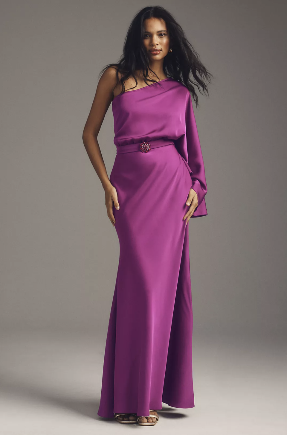 Sachin & Babi Cella One-Shoulder Belted Gown (Photo via Anthropologie)