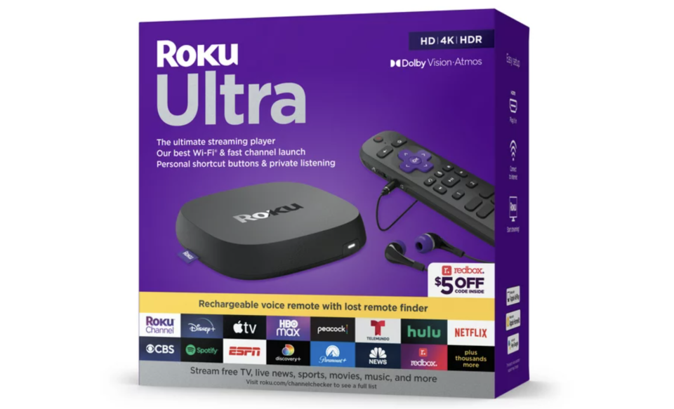 Dispositivo de streaming Roku Ultra con sistema Roku Voice Remote Pro