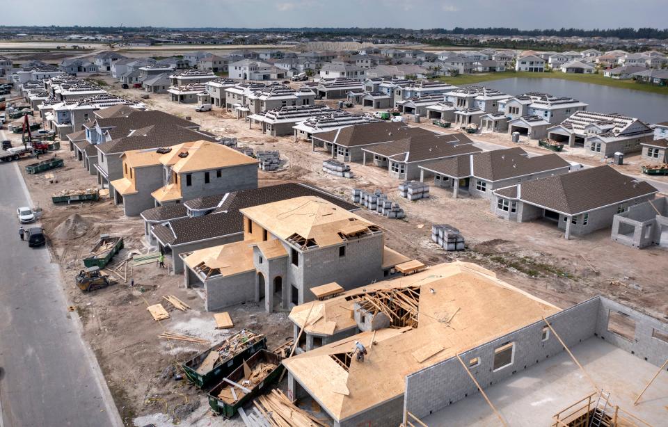 Homes being built on the second phase of the Minto Orchards community on February 25, 2023.