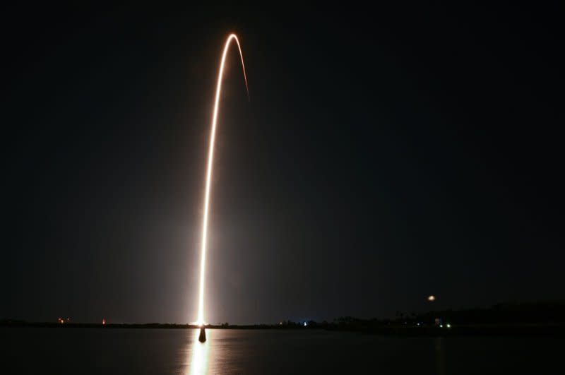 For the second launch from the Space Coast this evening, a SpaceX Falcon 9 rocket launches 23 Starlink satellites on mission 6-45 from Launch Complex 40 at 9:30 PM from the Cape Canaveral Space Force Station, Florida on Saturday March 30, 2024. .Photo by Joe Marino/UPI