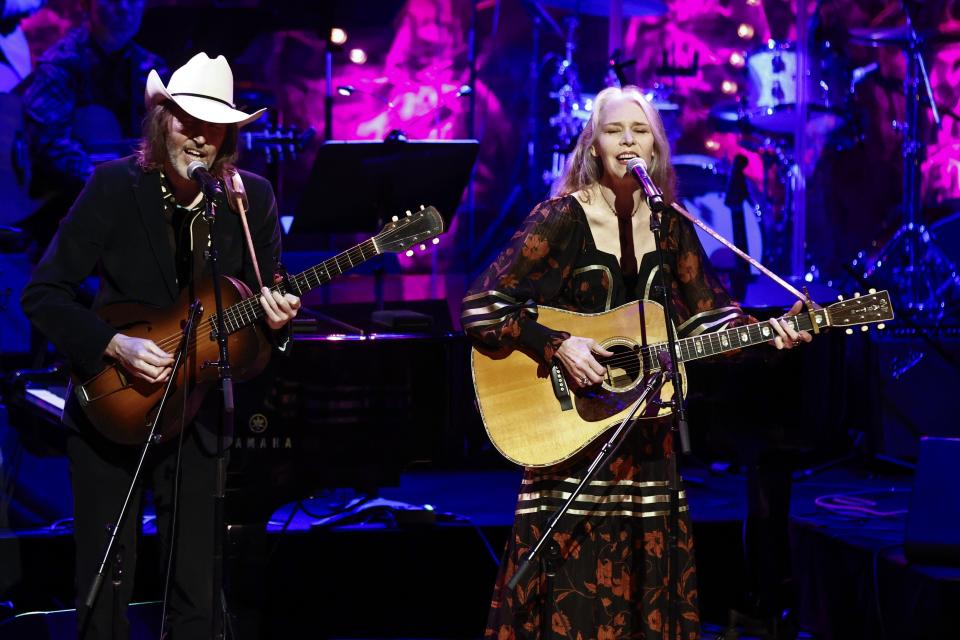 Gillian Welch, right, and David Rawlings perform during the Country Music Hall of Fame Medallion Ceremony on Sunday, May 1, 2022, in Nashville, Tenn. (Photo by Wade Payne/Invision/AP)