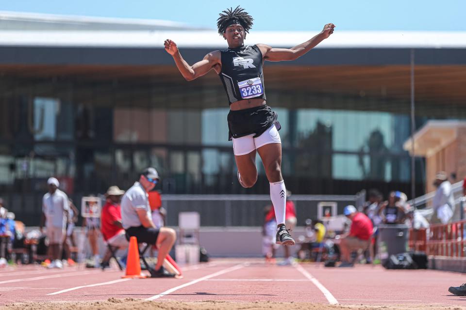 Xavier Drumgoole of Round Rock HIgh won the Class 6A triple jump on Saturday. His winning leap of 49 feet, 6.75 inches came on his final attempt. He is also a member of the school's basketball team.