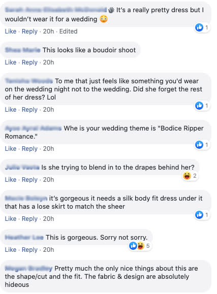 Bride's sheer wedding dress looks like 'lingerie': 'Naughty nightie'. Photo: Facebook.
