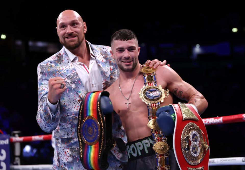 Tyson Fury (left) was attending Saturday’s card in Manchester (Ian Hodgson/PA) (PA Wire)