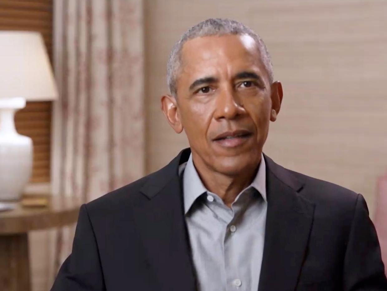 Former President Barack Obama speaks during An Evening with CARE, Celebrating the 75th Anniversary of the CARE Package on 11 May, 2021 in New York. Mr Obama has spoken out in support of the For the People Act. (Getty Images for CARE)