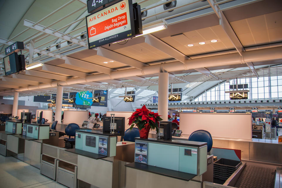 Toronto, Canada - December 11, 2016:Interior view of Toronto Pearson International airport during  Christmas season.